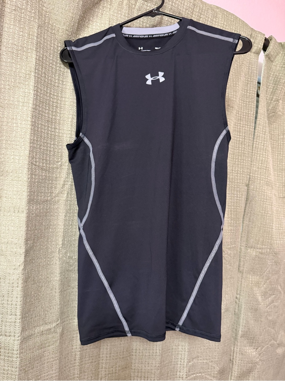 Under Armour Men’s Black Sleeveless Swim Rash Guard with Gray Trim